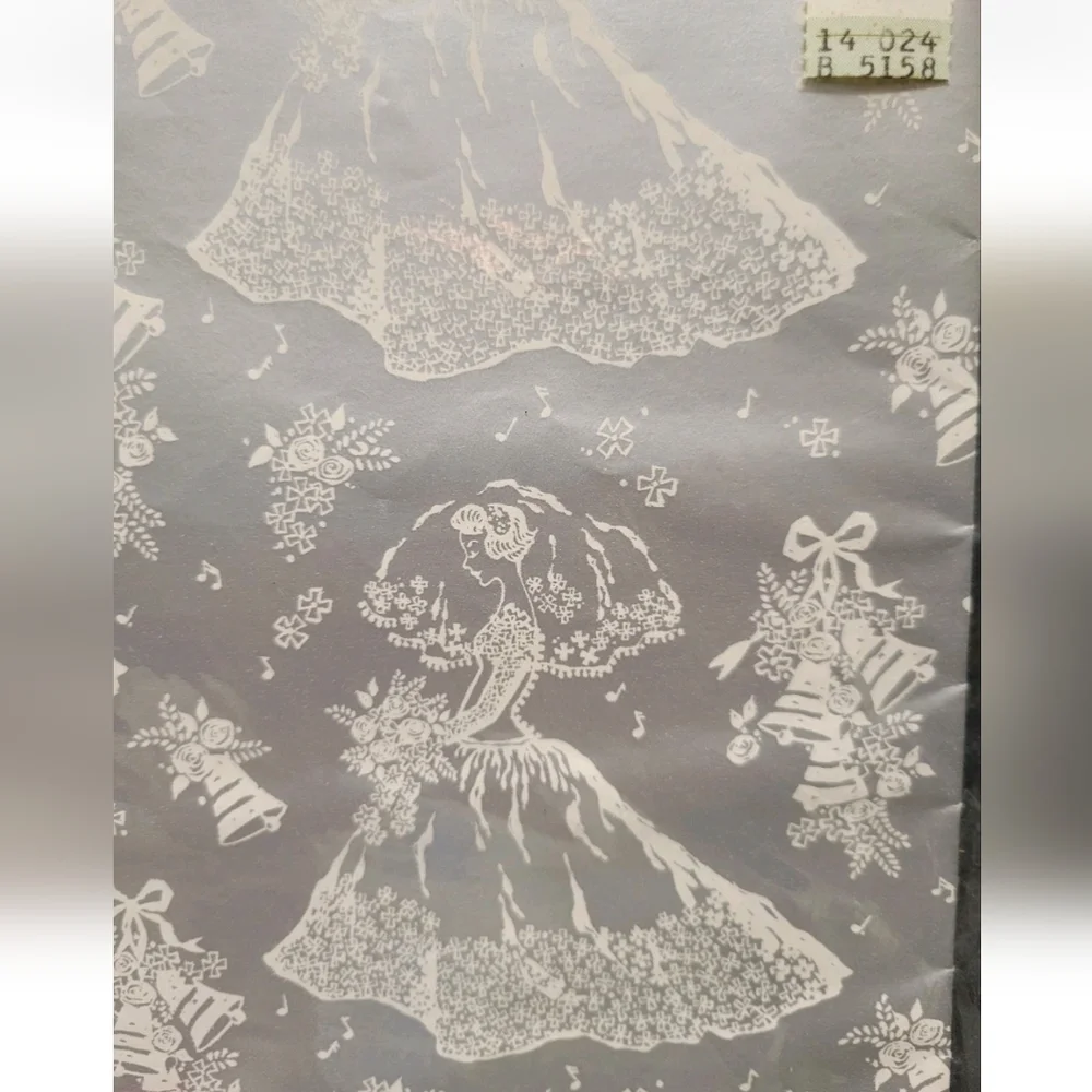 NEW Vintage Wedding Bridal Shower Gift Wrapping Paper Art Deco MCM USA Silver